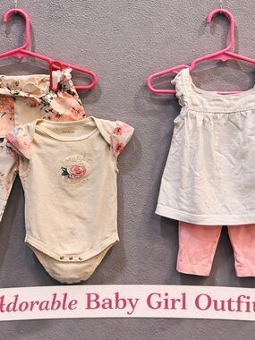 Baby Girl Matching Sets Cream and Pink Floral